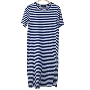 Pomander Place Blue White Striped T-Shirt Midi Dress XS Short Sleeve Cotton